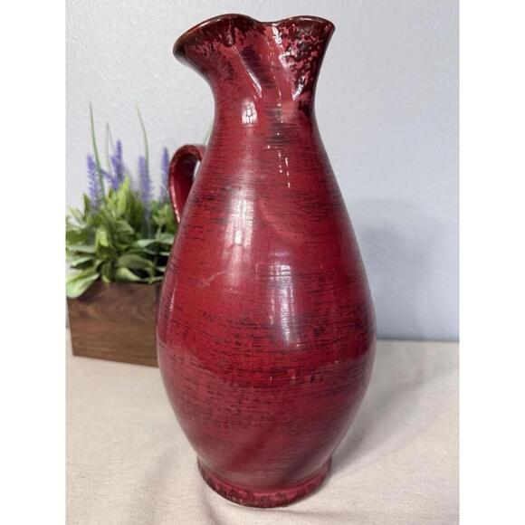 Vintage Sculpture pitcher vase Red 13 inch tall brick red decorative Lava Italy - Picture 6 of 9